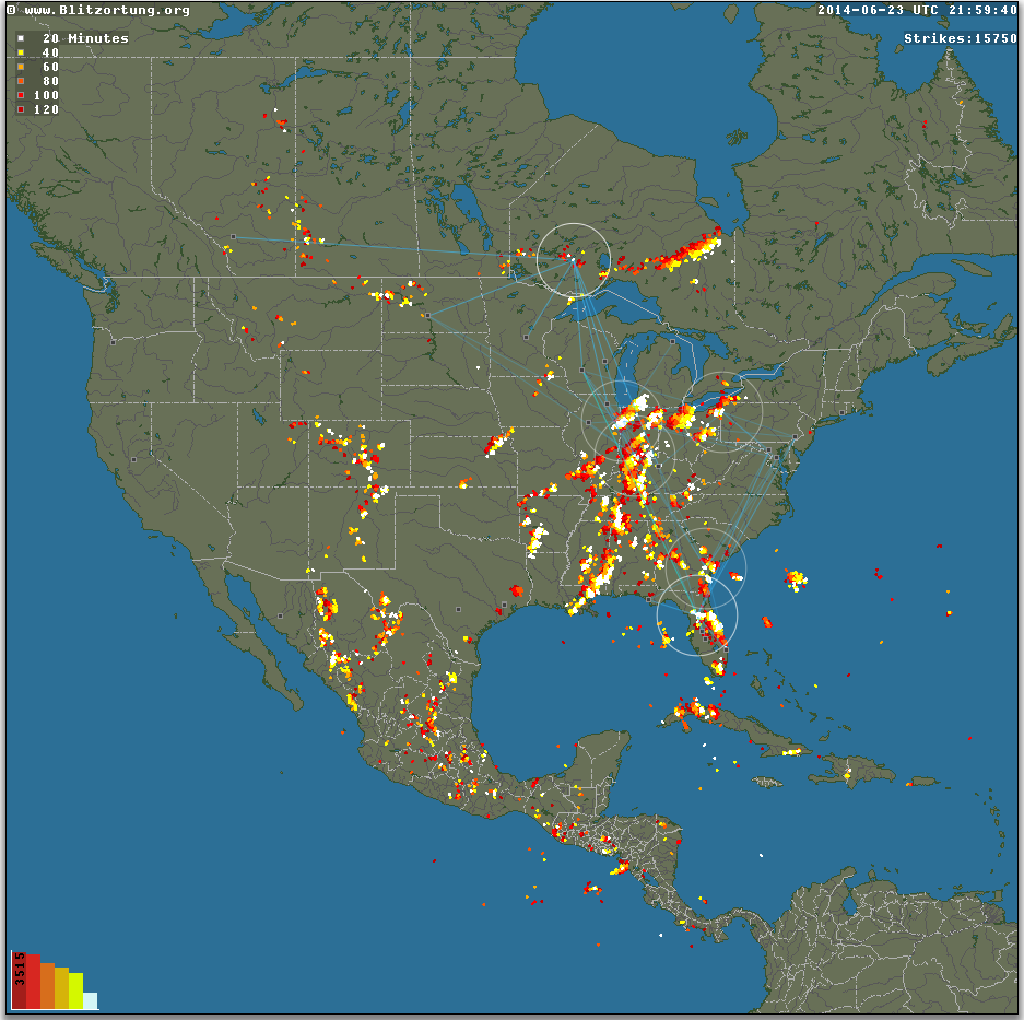 Blitzortung Org – Lightning Map USA  Canada – Thunderstorms And Lightning Strikes 